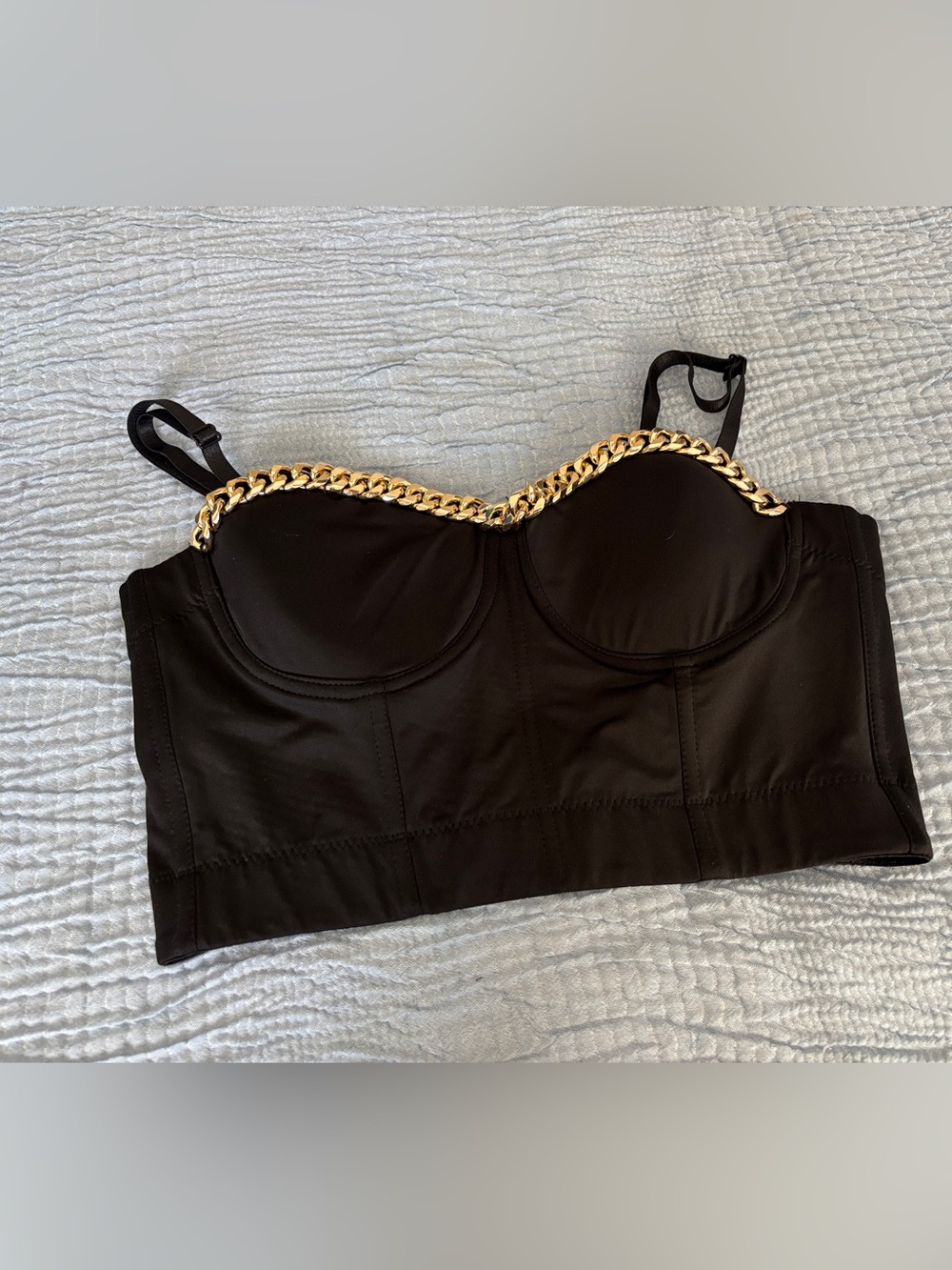 Say What? Black Chain Detail Corset Crop Top Size M